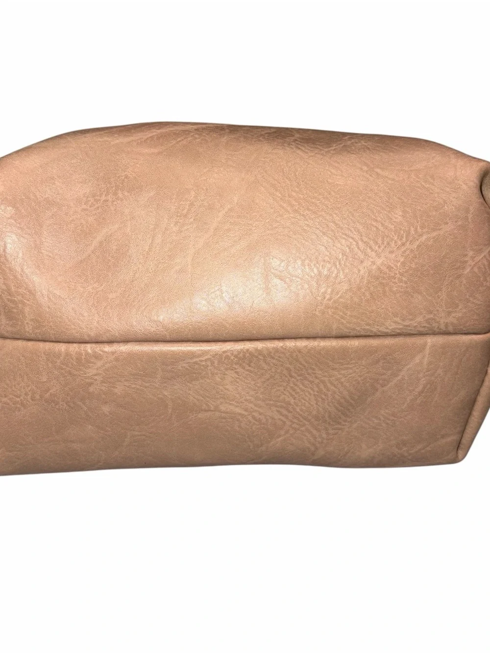 Anthropologie Taupe Faux Leather Travel Cosmetic Toiletries Bag Case